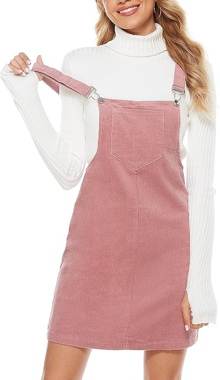 Yeokou Womens Casual Corduroy Bib Knee Length Overalls Pinafore Midi Dress Jumpsuit | Amazon (US)