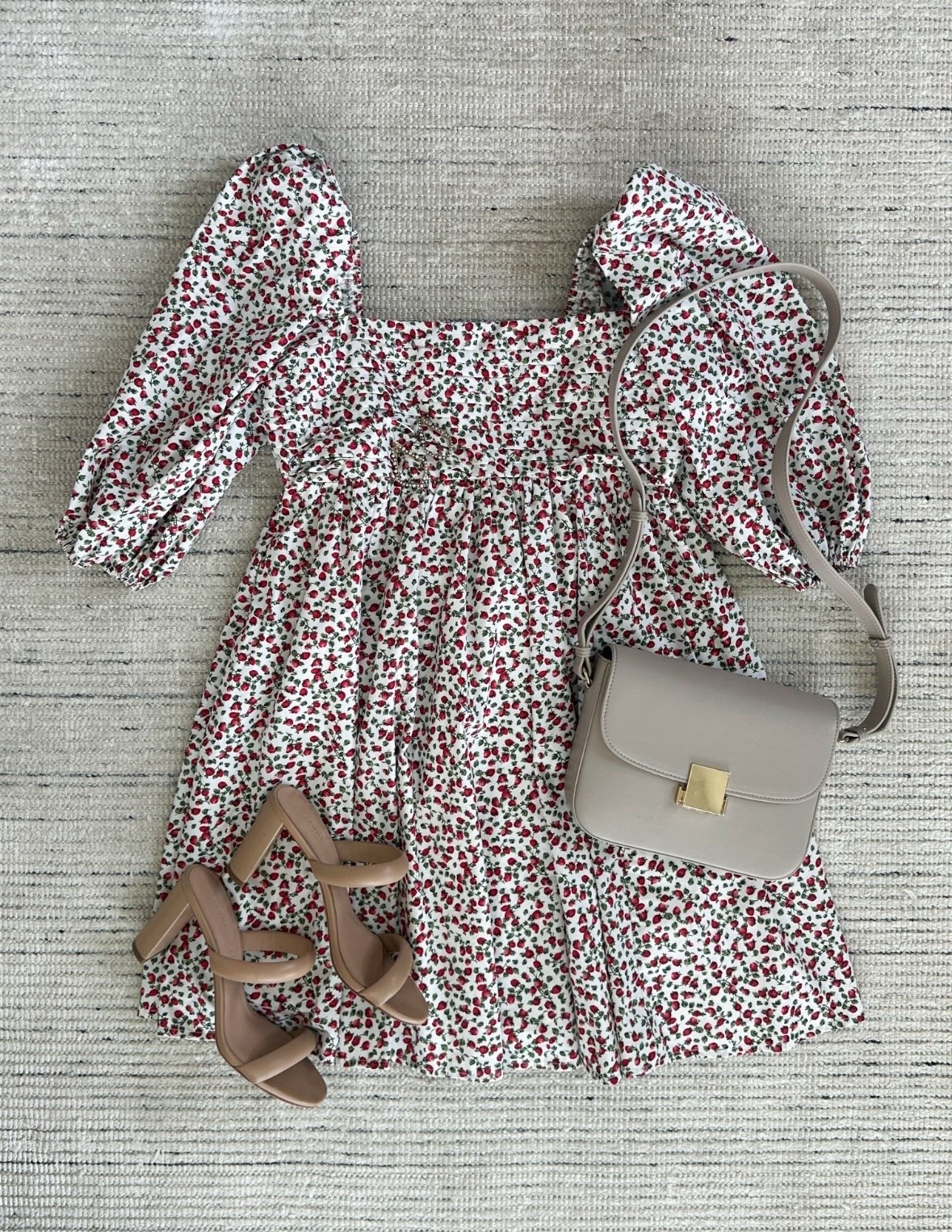 Strawberry print mini puff sleeve dress with sandals for a chic look. Perfect for the summer! 

#LTKStyleTip #LTKSeasonal #LTKSummerEdit