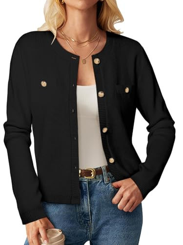 ZANZEA Black Cardigan for Women Knit Long Sleeve Cropped Button Down Lady Jackets 2025 Fall Fashion Outwear Black Medium | Amazon (US)
