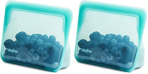 Stasher Premium Silicone Reusable Food Storage Stand-Up Mini Bag, Aqua, Microwave, Sous Vide, Dishwasher, Oven and Freezer Safe, BPA Free, Leak-free, Eco-friendly, 28 Oz (Pack of 2) | Amazon (US)