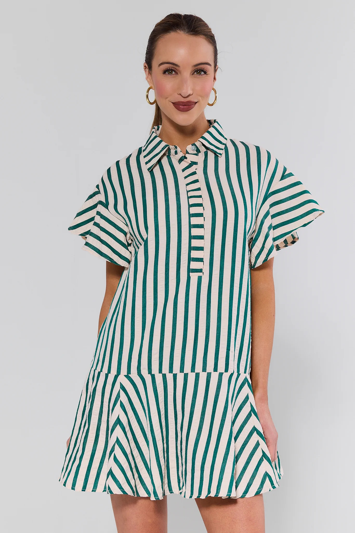 Daniella Green Striped Short Dress | Avara