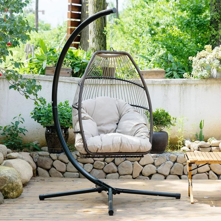 FDW Egg Hammock Basket Chair Hanging Swing Chair UV Resistant Cushion with Stand | Walmart (US)