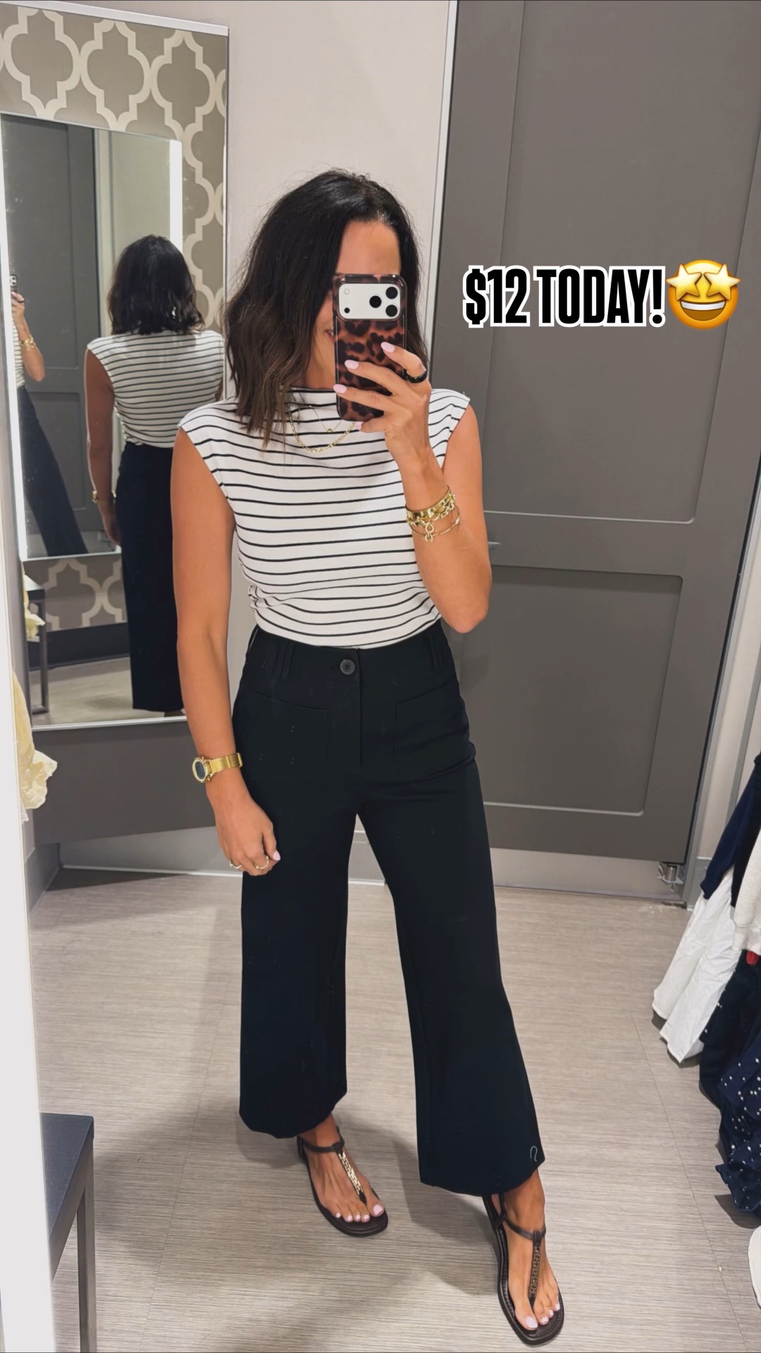 target sale find 👏🏼 this striped top is only $12 and looks so cute with these black cropped pants. such an easy outfit to dress up or wear casual. #targetstyle #targetfinds #targetsale #affordablefashion #casualchic #everydaystyle #stripedtop #ltkstyle