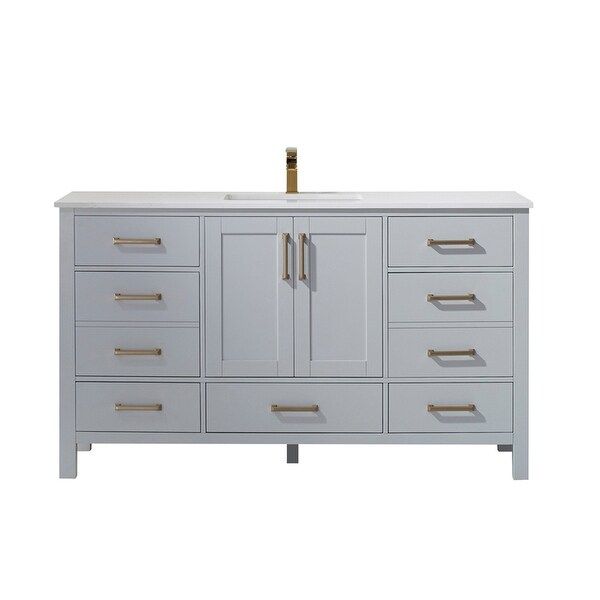 Shannon 60" Single Vanity in Paris Grey and Composite Carrara White Stone Countertop Without Mirr... | Bed Bath & Beyond