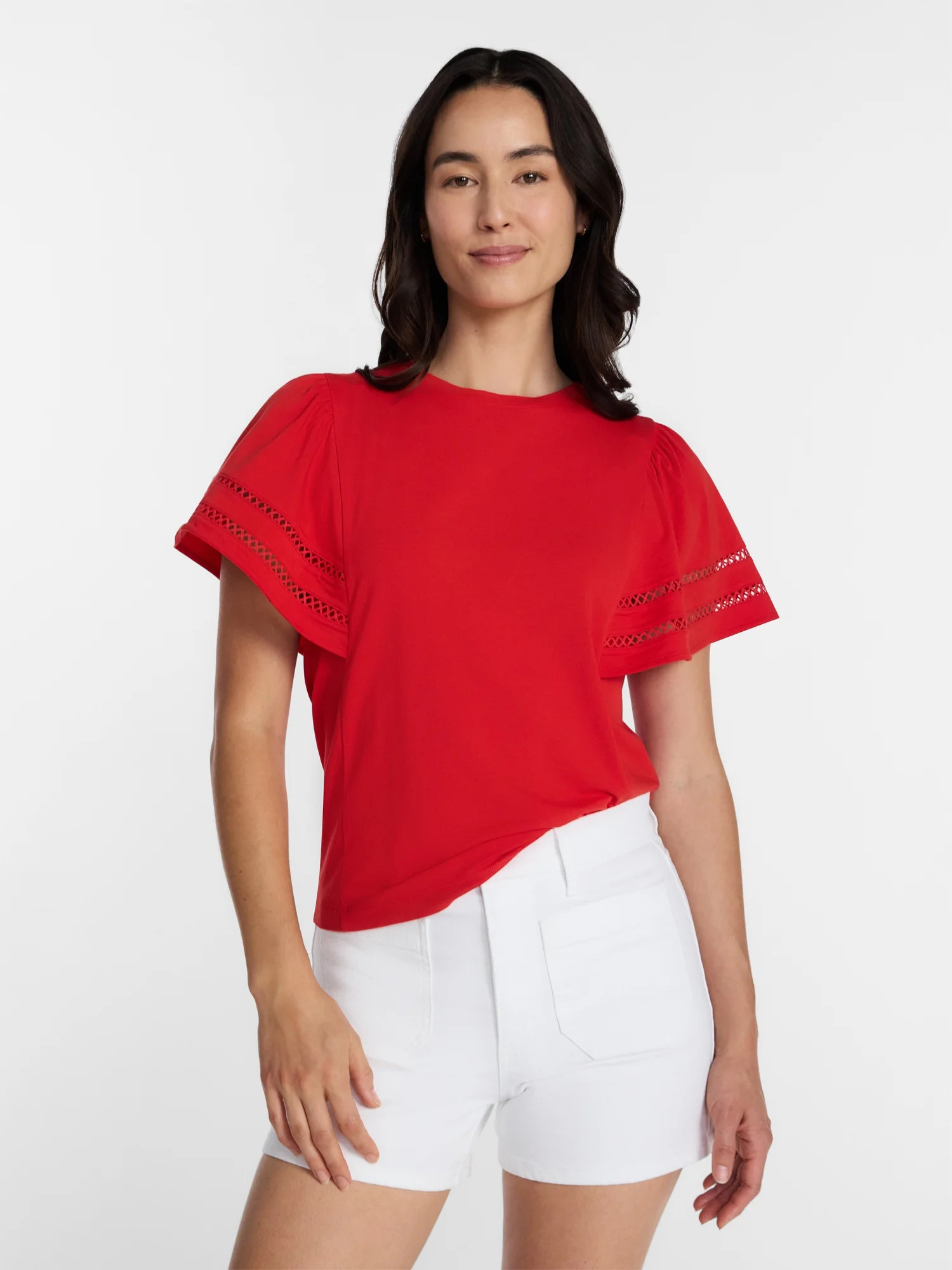 Time and Tru Women's Top with Short Flounce Sleeves, Sizes XS-XXXL | Walmart (US)