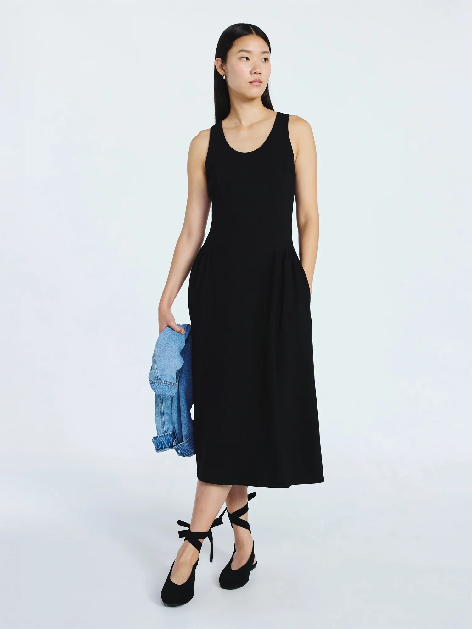 Scoop Women's and Women's Plus Stretch Cotton Blend Midi Basque Dress, Sizes XS-XXL | Walmart (US)