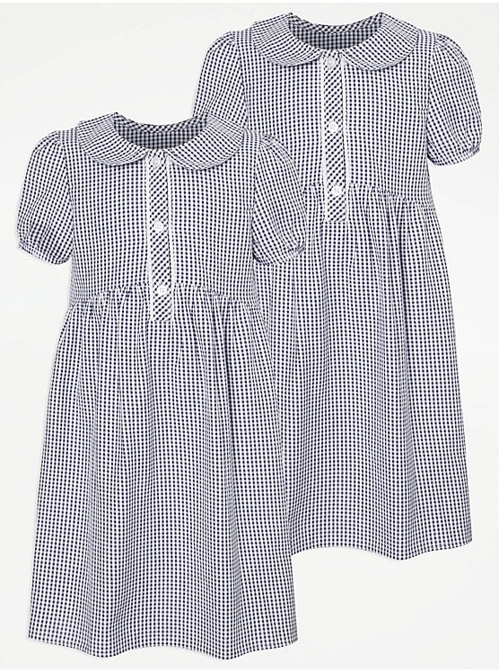 Navy Girls Plus Fit Gingham Curved Waist School Dress 2 Pack | George