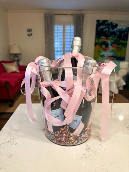 Gift idea for the birthday girl or Galentine! Tie satin pink bows around mini Prosecco bottles and place in a plastic wine cooler with crinkle paper! 

Gift idea, birthday gift, valentines gift, bridal gift 

#LTKMostLoved #LTKGiftGuide #LTKparties