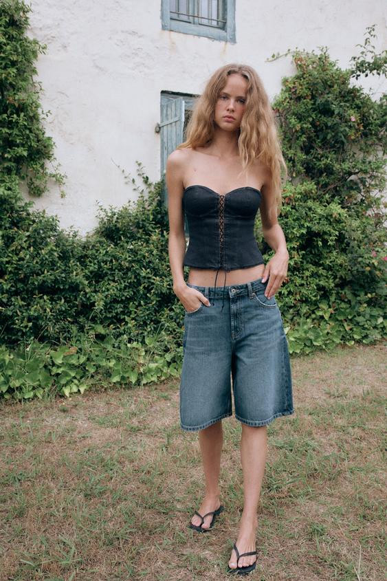 Zara - Trf Mid-Rise Baggy Denim Shorts - Blue - 31 (Ca 12) - Woman | Zara Canada