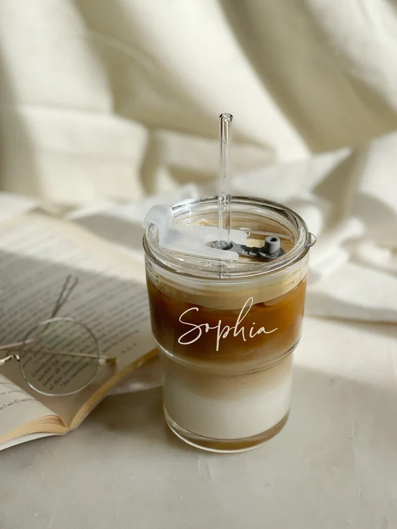 Personalized Glass Tumbler w/ Glass Straw l Personalized Gift For Wife, Girlfriend, Mom, Dad l We... | Etsy ROW