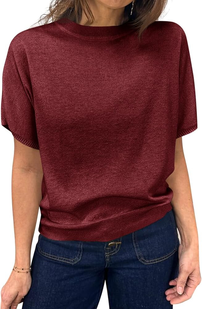 Saodimallsu Women's Short Sleeve Crew Neck Knit Pullover Sweater | Amazon (US)