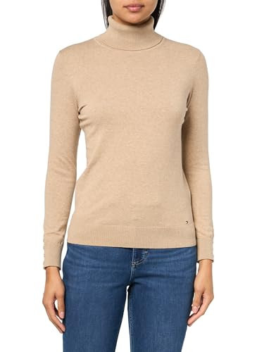 Tommy Hilfiger Womens Cotton Lightweight Turtleneck Sweater, Light Heather Fawn, X-Large | Amazon (US)