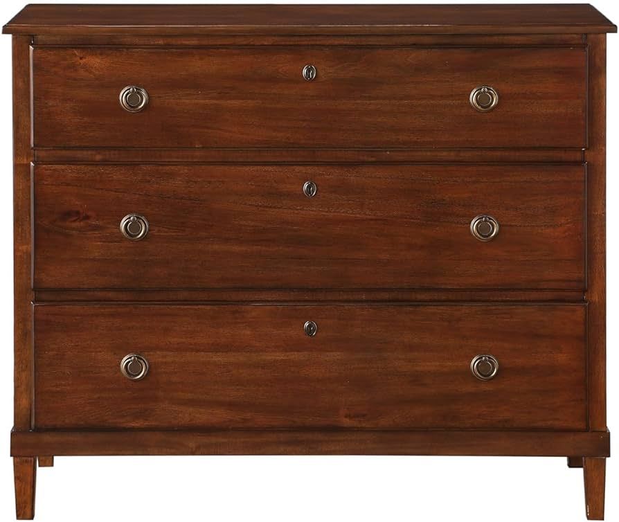 Cambridge Traditional Wood Horizontal Dresser with 3 Drawers, Faux Key Hole Design, Tapered Legs,... | Amazon (US)