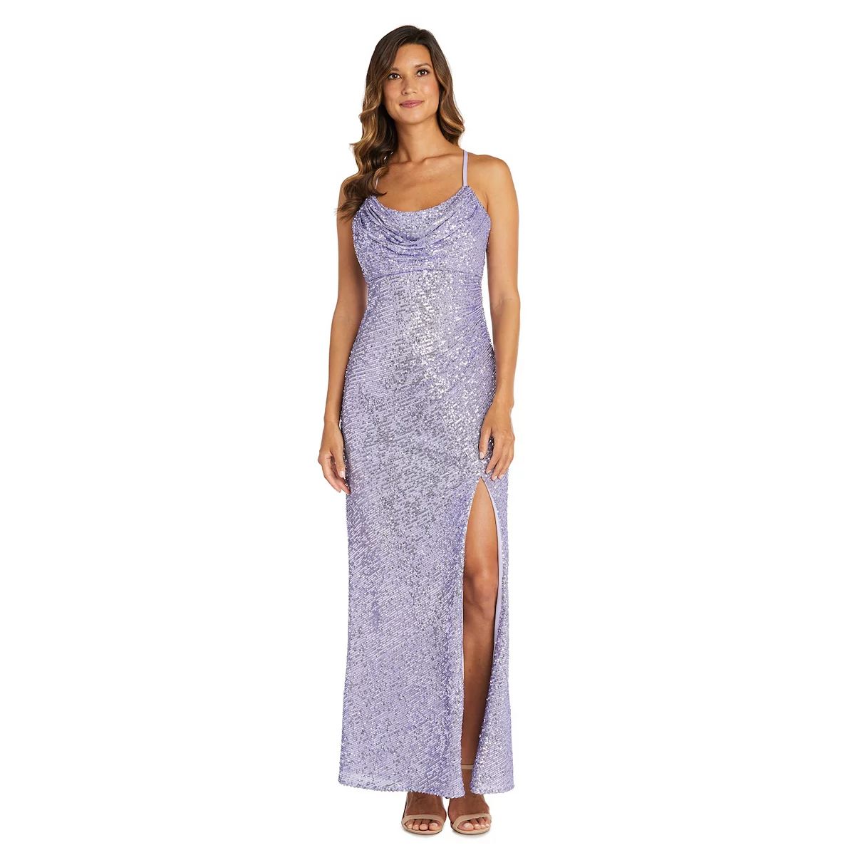 Women's Nightway Long Sequin Drape-Neck Dress | Kohl's