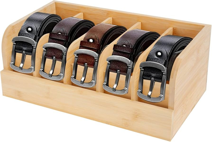 GTI Belt Organizer, 5 Compartments Belt Organizer for Closet and Drawer, Bamboo Display Case for ... | Amazon (US)