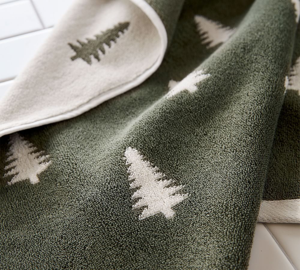 Pine Tree Reversible Organic Jacquard Towels | Pottery Barn (US)