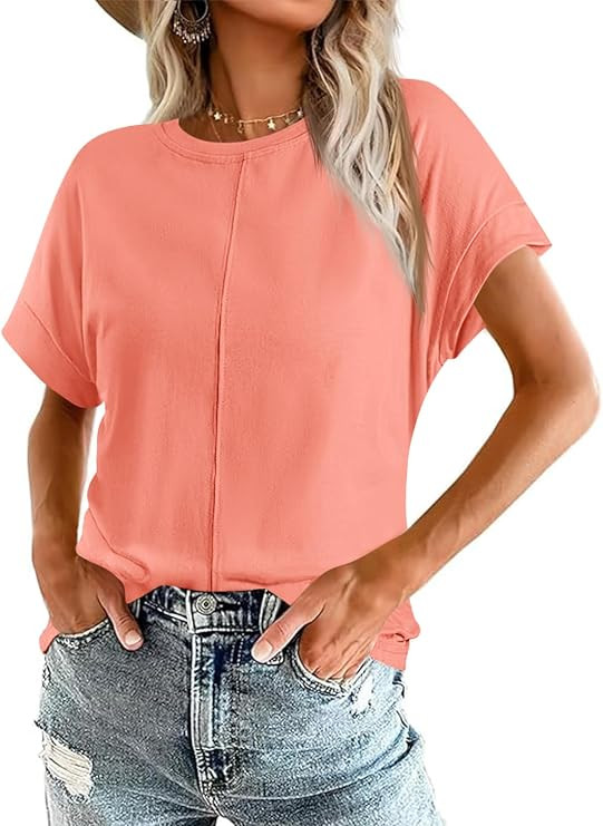 Imily Bela Womens Short Sleeve T Shirts Summer Crew Neck Dressy Casual Tops Basic Trendy Tees | Amazon (US)