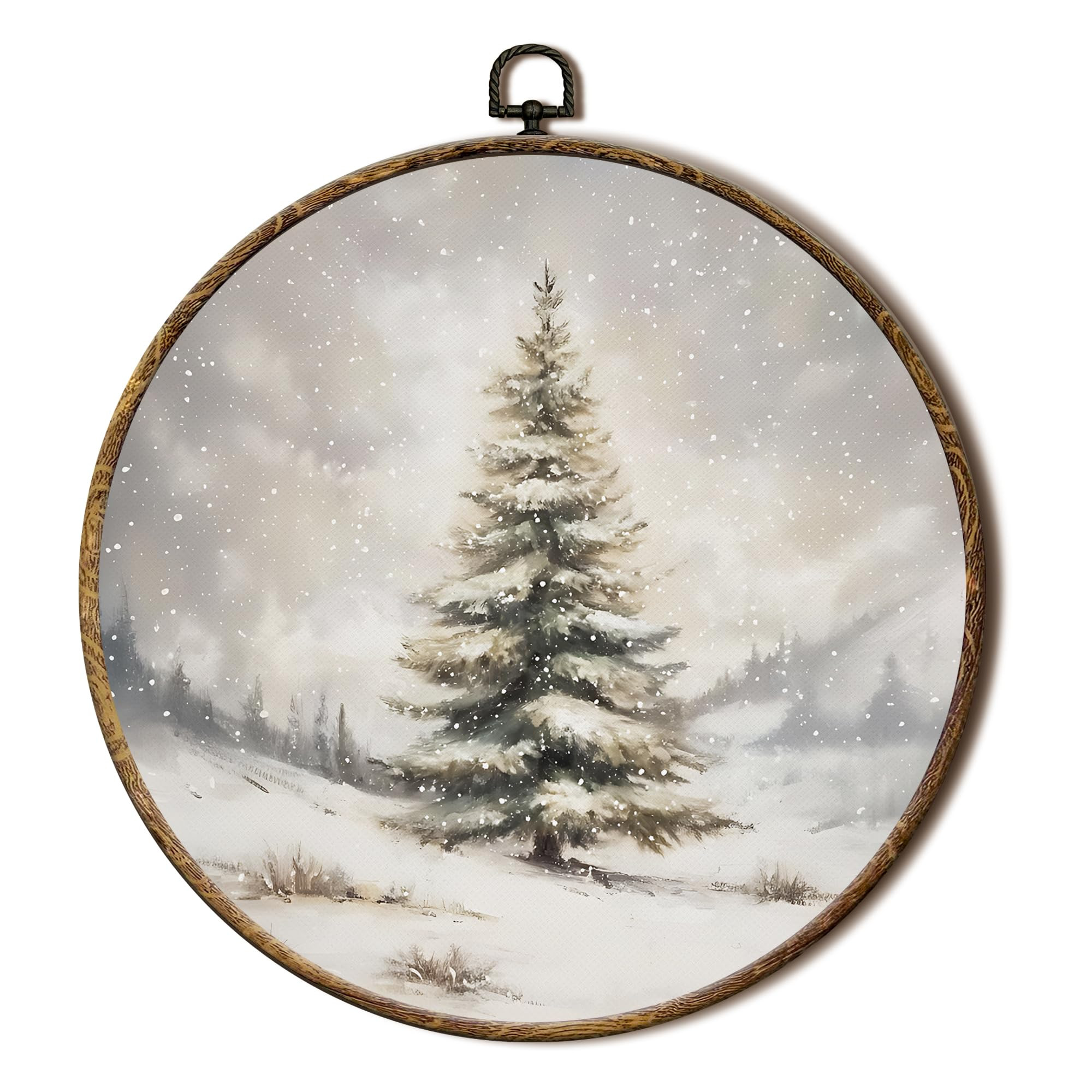 FSTCSV Winter Christmas Tree Round Wall Art Framed, Vintage Christmas Tree Snow Canvas Prints Wal... | Amazon (US)