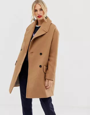 Oasis double breasted tailored coat in camel | ASOS US