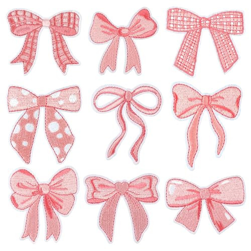 9Pcs Pink Bow Iron On Patches Cute Bowknot Embroidered Patches for Women Girls Assorted Cowgirl Sew Applique Repair Patches DIY Sew on Patches for Clothing Jacket Jeans Backpacks Hat DIY Accessories | Amazon (US)