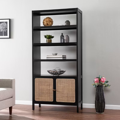 74" Groveholme Bookcase/Storage Shelf Black/Gold - Aiden Lane | Target