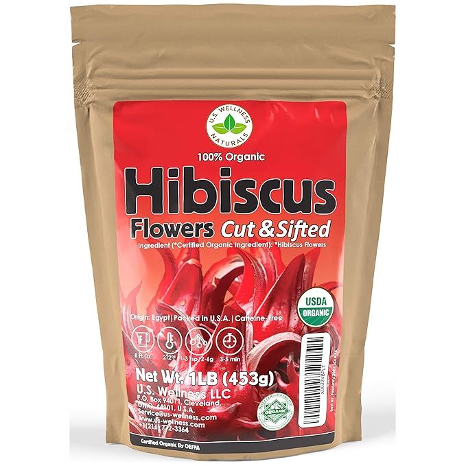 Hibiscus Tea 1LB (16Oz) 100% CERTIFIED Organic Hibiscus Flowers Herbal Tea (CUT&SIFTED), Caffeine... | Amazon (US)