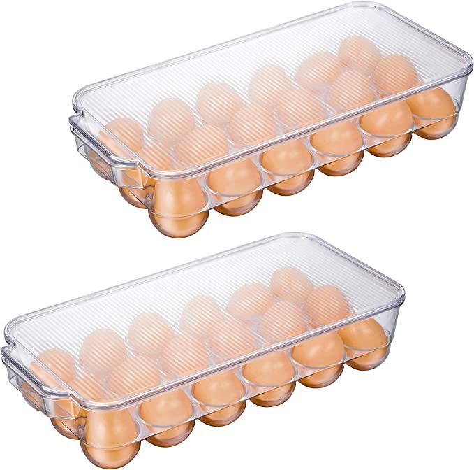 JINAMART Stackable Plastic Egg Holder for Refrigerator, Fridge Fresh Eggs Organizer Tray with Lid... | Amazon (US)