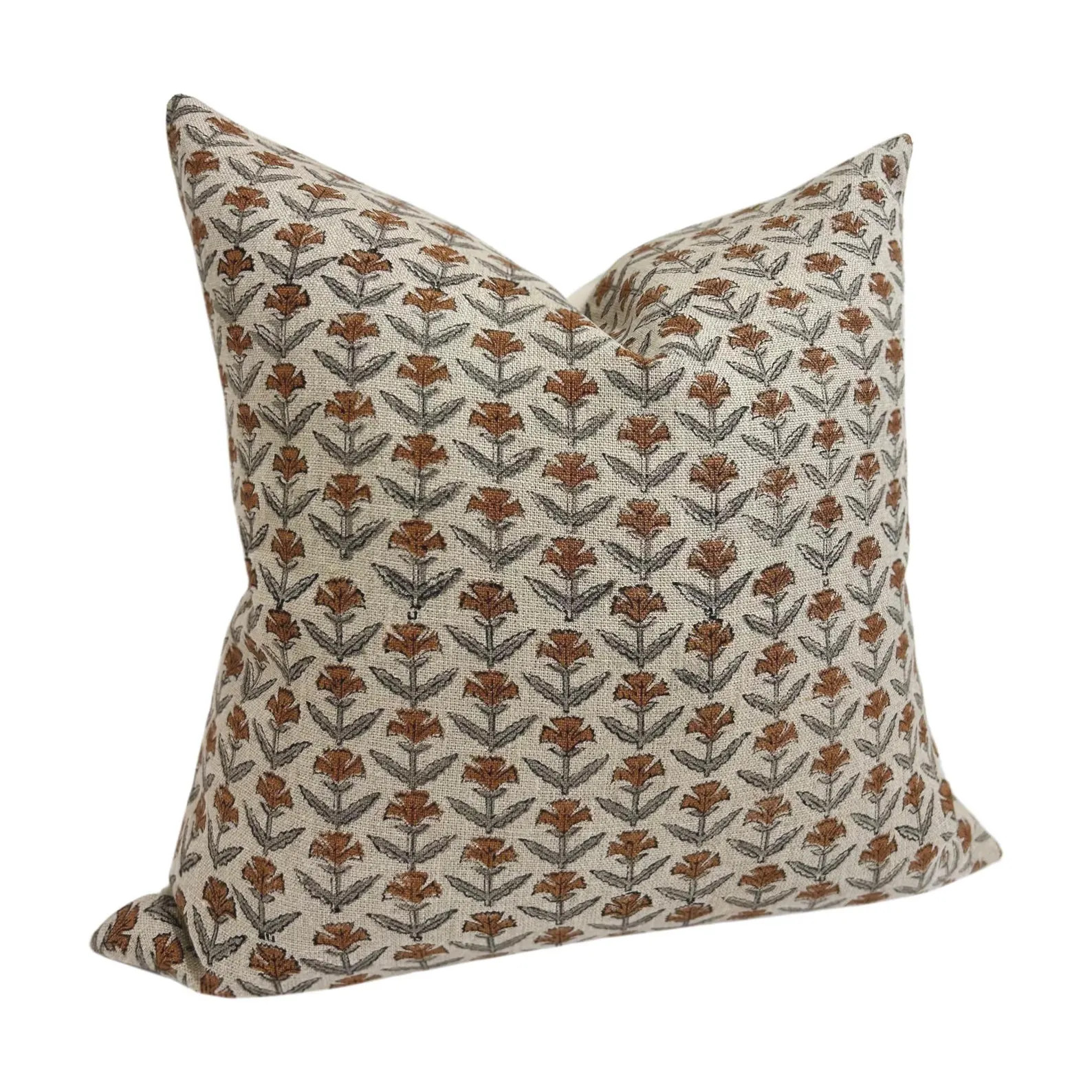 OTIS Designer Floral Linen Pillow Cover, Rust and Sage Floral Pillow Cover, Block Print Linen Pil... | Etsy (US)