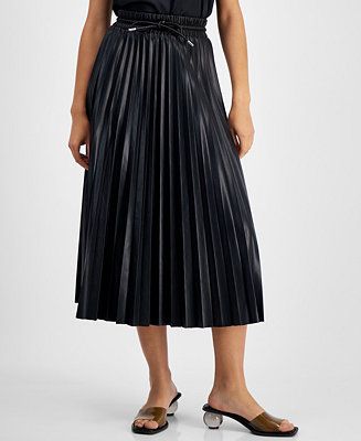 Women's Faux-Leather Pleated Midi Skirt | Macy's