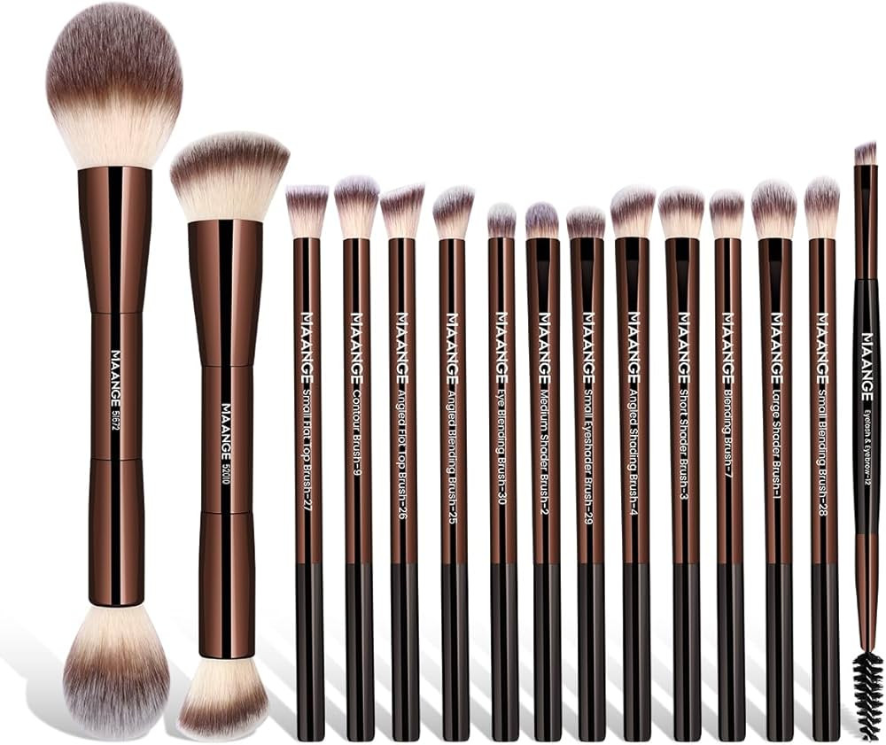 MAANGE 15 PCS Makeup Brushes Double-ended Makeup Brush Set Double Sided Angled/Round Top Brush Fo... | Amazon (US)