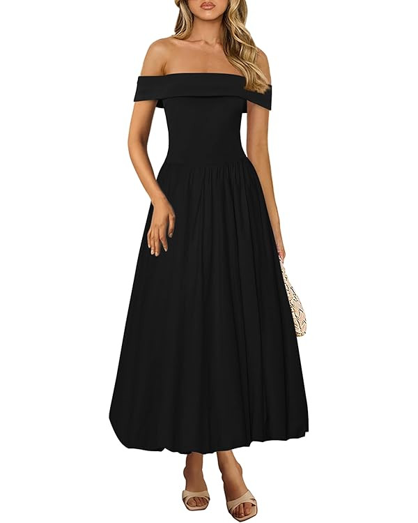 PRETTYGARDEN Womens Summer Off Shoulder Sleeveless Midi Dress Cocktail A Line Flowy Wedding Guest... | Amazon (US)