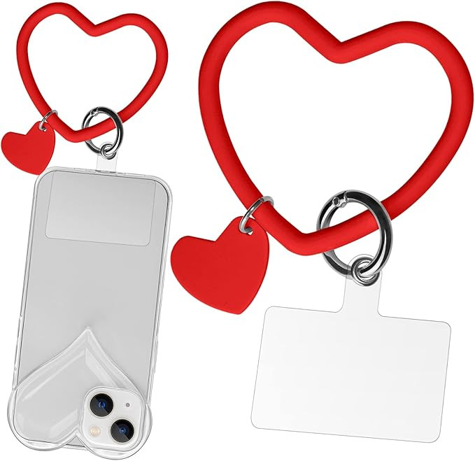 Silicone Heart Loop Phone Lanyard, Cell Phone Hand Wrist Lanyard Strap with Key Chain Holder, Uni... | Amazon (US)