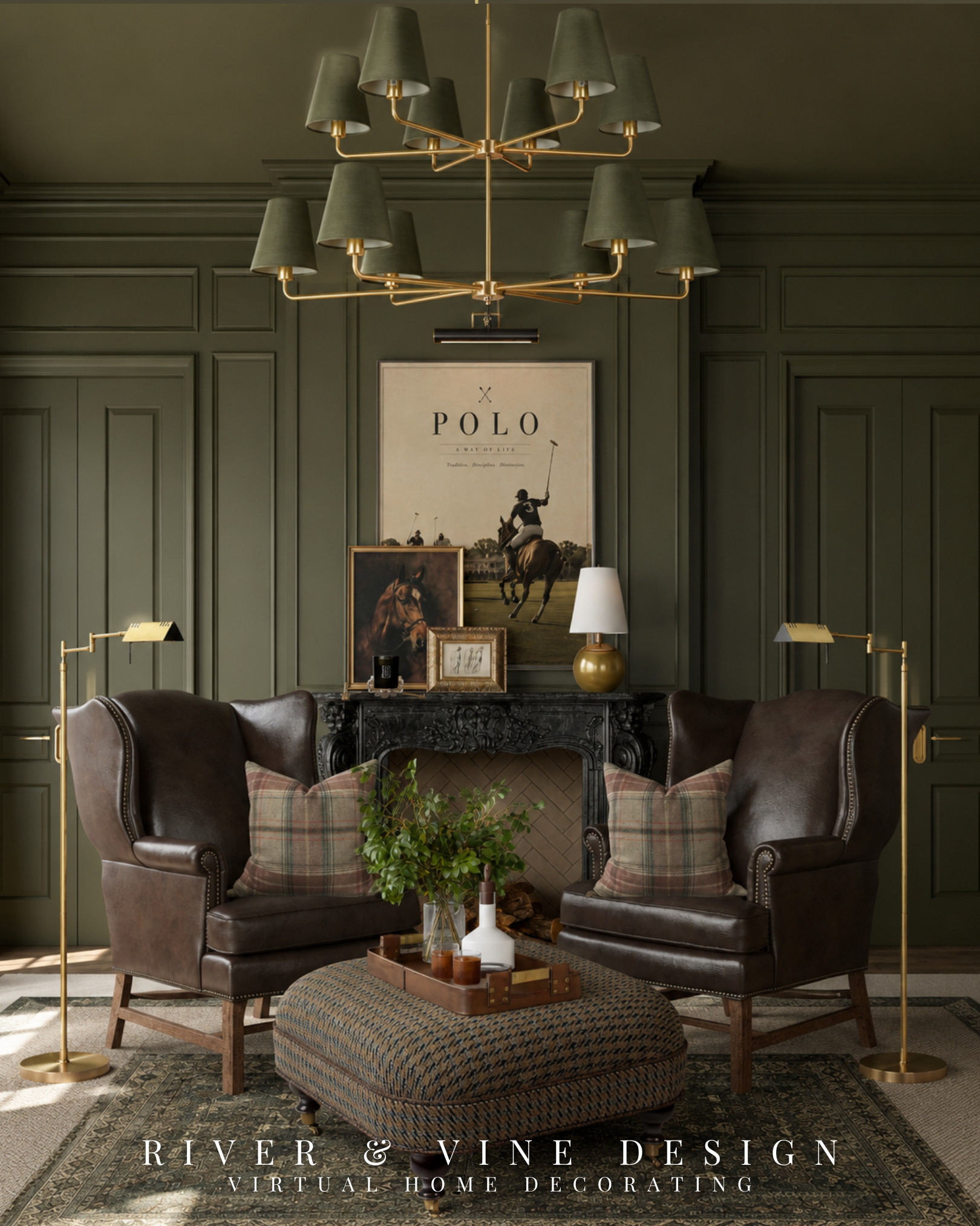 The Ralph Lauren–inspired room everyone is saving right now—moody olive green, worn leather, warm brass, plaid textiles and equestrian artwork layered together for a collected-over-time look.

If your room feels flat or unfinished, this is the formula: start with one deep heritage color, add rich leather seating, bring in a classic pattern and finish with aged brass lighting. These pieces instantly add warmth, character and that expensive old-world feeling without replacing everything you own.

Save this modern traditional living room for inspiration, then tap below to find the furniture, lighting and decor that bring the equestrian country-house aesthetic home.

This post contains affiliate links, which means I may earn a commission from qualifying purchases at no additional cost to you.

#RalphLaurenAesthetic #EquestrianStyle #ModernTraditional #MoodyInteriors #EnglishCountryStyle 

 #LTKHome