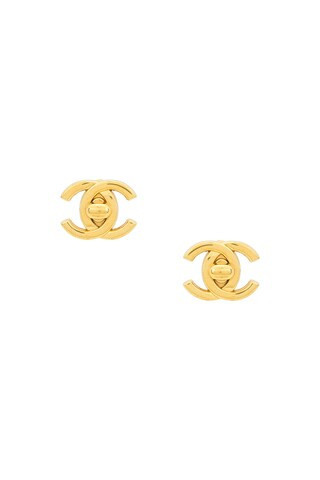 Chanel 1996 CC Turnlock Clip-On Earrings in Metallic Gold | FWRD 