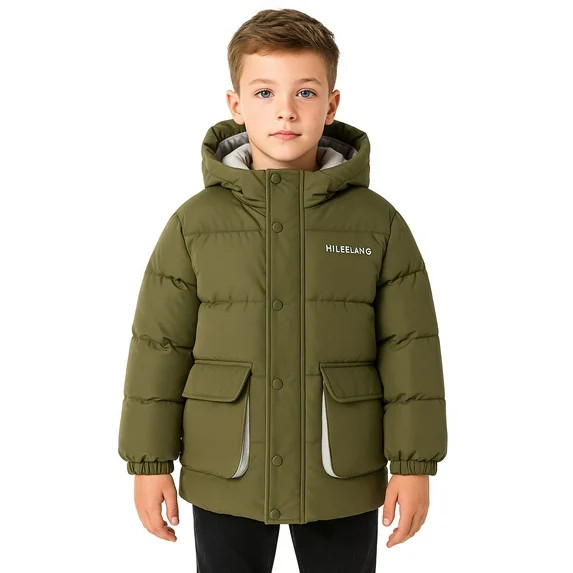 HILEELANG Kids Big Boys Warm Light Weight Padded Puffer Jacket with Hood Water-Resistant Winter C... | Walmart (US)