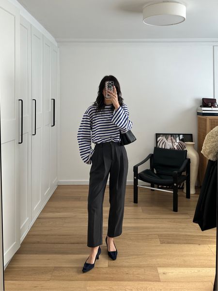 Business casual outfit. Wearing striped top in size S, pants in size AU8, shoes in size EU40. Bag is 50% off!

#LTKSeasonal #LTKSaleAlert #LTKWorkwear