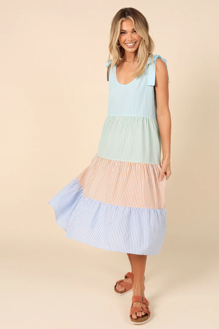 Equator Tie Shoulder Midi Dress - Stripe | Petal & Pup (US)