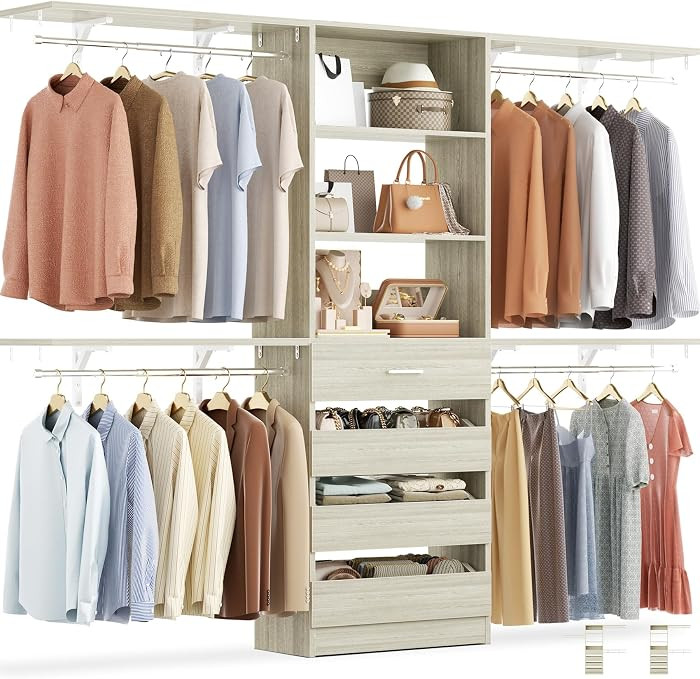 Aheaplus Closet System with 4 Drawers, 8FT Wood Closet Organizer System, 96’’ Closet Built In... | Amazon (US)