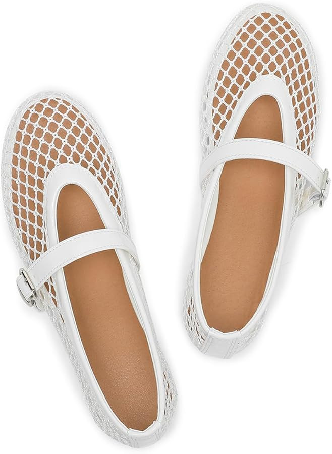Women's Mesh Ballet Flats Causal Daily Dress Shoes Fishnet Ballerina Flats Buckle Strap Mary Jane... | Amazon (US)