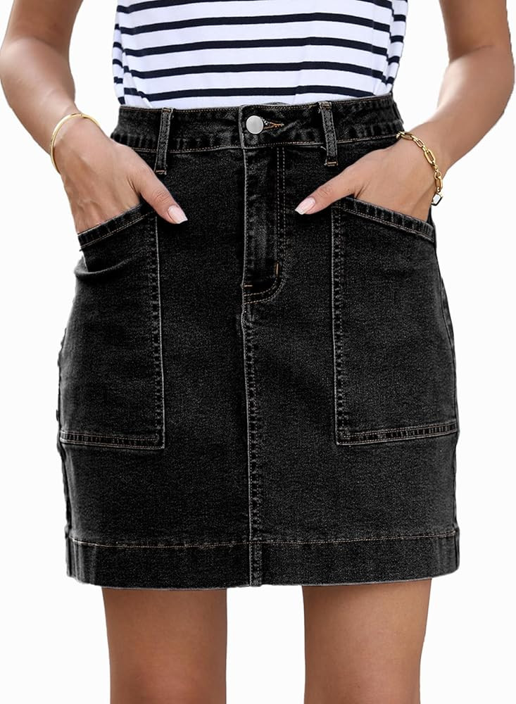 Sidefeel Women's Jean Skirt High Waisted Stretch Casual Summer Zimbaplatinum Denim Skirt with Poc... | Amazon (US)