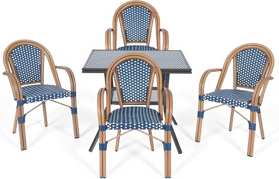 5 Piece Patio Dining Set, Outdoor French Country Bistro Table and Chairs, All-Weather Wicker Squa... | Amazon (US)