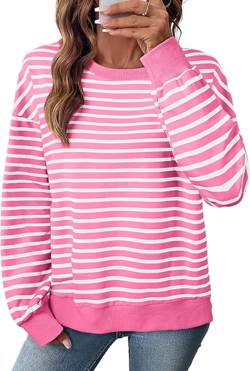 SHEWIN Oversized Sweatshirt for Women Crewneck Striped Shirt Pullover Womens Fall Fashion 2025 | Amazon (US)