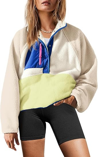 Yanekop Womens Fuzzy Fleece Pullover Sherpa Sweatshirt Long Sleeve Button Down Sweater Winter Fle... | Amazon (US)