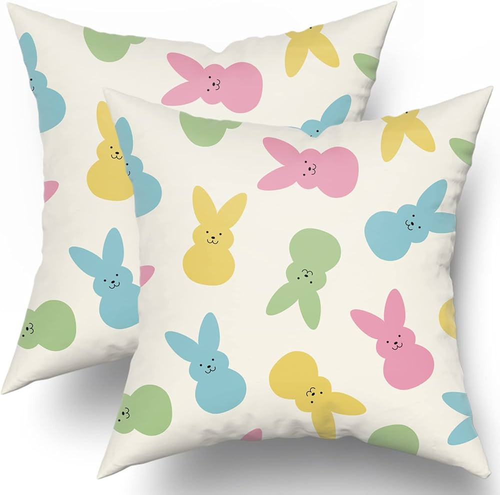 Easter Throw Pillow Covers 20x20 Set of 2 Spring Easter Colorful Bunny Rabbit Holiday Decorative ... | Amazon (US)