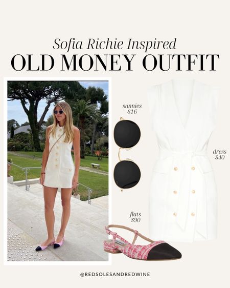 Sofia Richie inspired outfit, old money trend, summer outfit, vest dress, chanel flats similar 

#LTKstyletip #LTKshoecrush