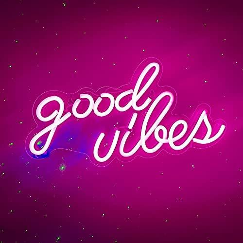 Good Vibes Neon Signs for Bedroom Wall Decor，Powered by USB 3D Art Neon Light, Pink Color,16"x ... | Amazon (US)