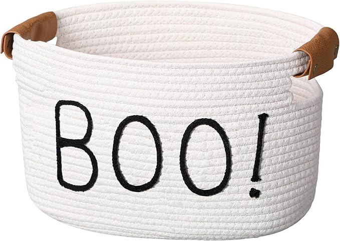 Meanplan Halloween Boo Basket with Handles, Funny Halloween Cotton Rope Ghost Spooky Basket Gifts... | Amazon (US)