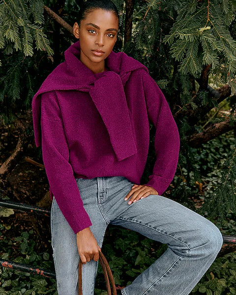 Boucle Crew Neck Tunic Sweater | Express