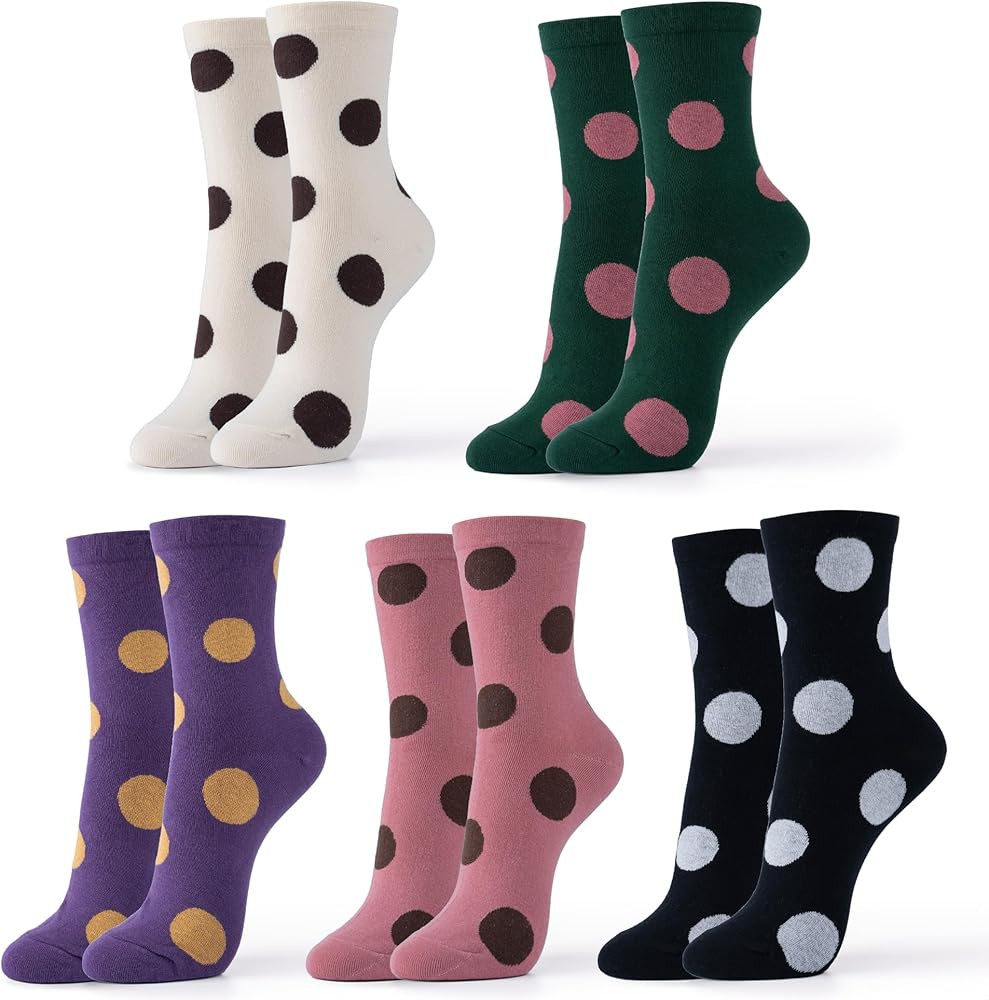 Kikiya Women's Cotton Socks - Floral Design Polka Dot Striped Heart Solid Ruffle Cute Pattern - L... | Amazon (US)