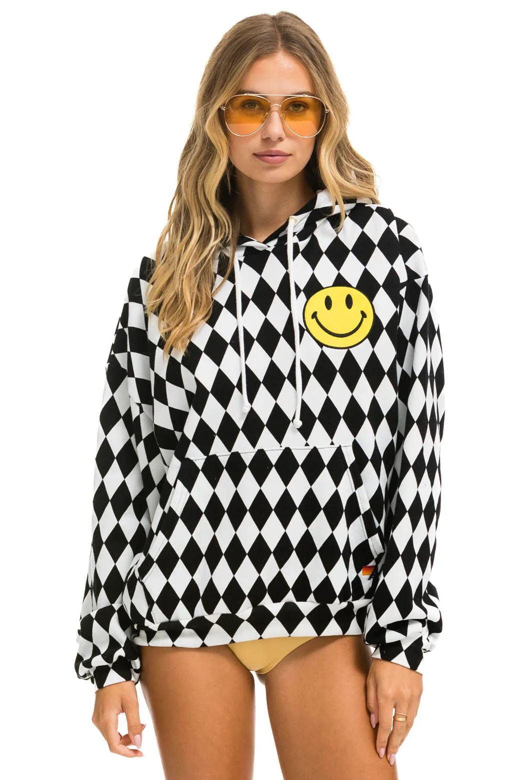 DIAMOND SMILEY 2 EMBRIODERY RELAXED PULLOVER HOODIE - WHITE // BLACK | Aviator Nation